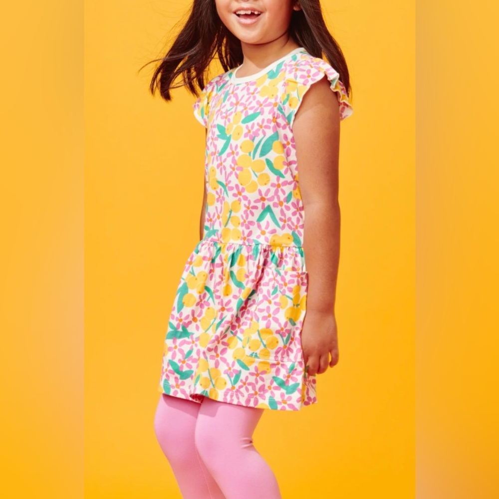 Tea Collection Vanilla Floral Dress Size 4 flutter floral pockets 100% Cotton‎